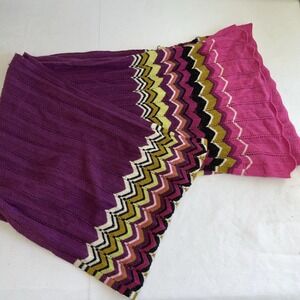 Missoni Scarf Wool Blend Purple Pink Stripe Chevron Mod Retro‎ RN#17730